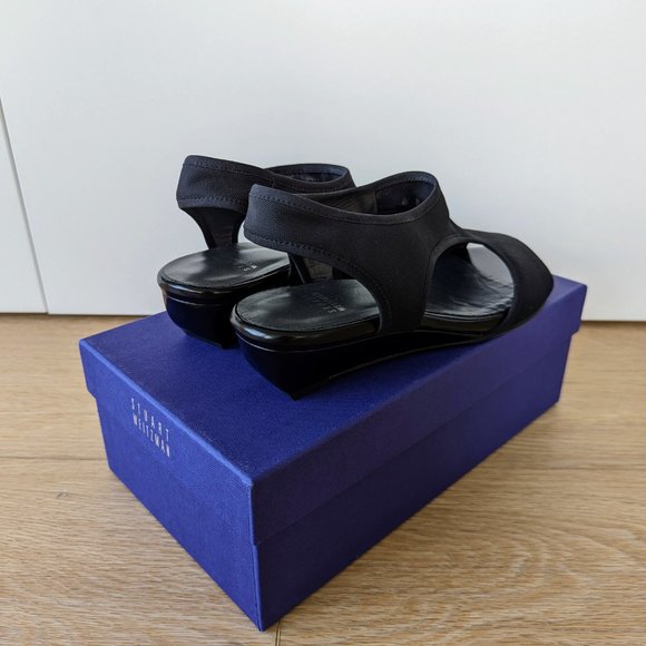 Stuart Weitzman Giver Stretch Demi-Wedge Sandal, Black Gauze, Size 8, BNIB - Picture 5 of 12